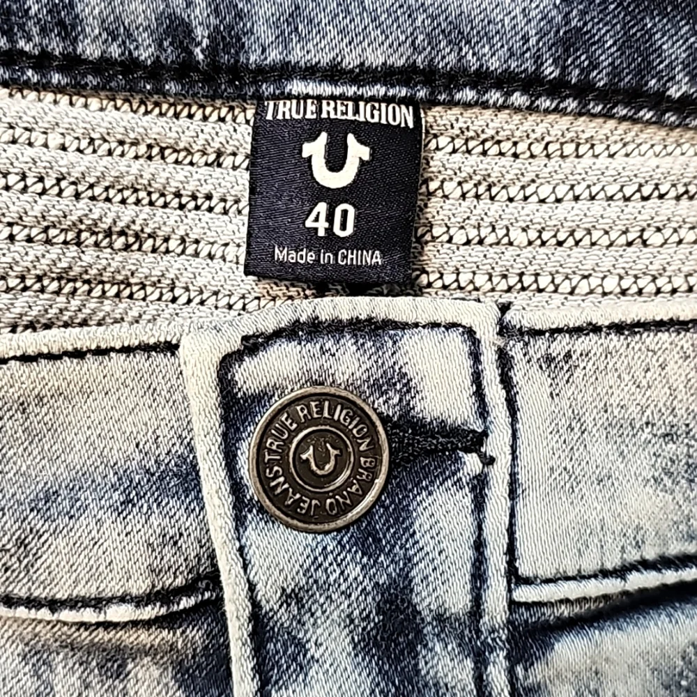 💥True Religion Blue Acid-Wash Rocco Rlxd Skinny Jeans. Men's Size: W40x34L